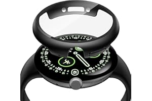 Piuellia 2 Pack PC Case with Screen Protector for Google Pixel Watch 4 45mm, Lightweight Touch Sensitive HD Tempered Glass Protective Cover for Pixel Watch4, Black