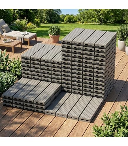 SPXMQSS Composite Decking Tiles – 18 Pack 30x60x2cm Wood Plastic Interlocking Flooring For Patio, Garden, Balcony, Indoor & Outdoor