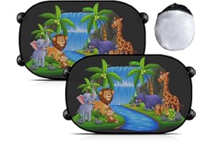 CAMIKI ART Sonnenschutz Auto mit UV Schutz mit 8 Saugnapf, 51x30cm Auto Seitenscheibe 2 Stück, Autofenster Sonnenschutz (Forest Animals)