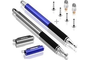 MEKO 2-en-1 Stylet pour Ecran Tactile de Précision avec 6 Pointes de Stylet Capacitives Remplaçables pour iPad, Tablette, iPhone, Smartphone, Samsung Galaxy Note/Tab - Gris + Bleu