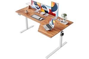 Agilestic 160 cm biurko w kształcie litery L o wysokości regulowanej w zakresie, biurko do pracy na stojąco i siedząco do domowego biura, ergonomiczne biurko komputerowe, jasnobrązowy