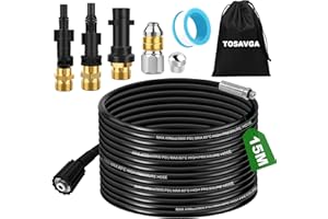 TOSAVGA 15M Tuyau Déboucheur Canalisation Haute Pression pour Karcher K2 K3 K4 K5 K6 K7 pour Furet Karcher Tuyau, Flexible pour Nettoyeur Haute Pression 180 bar pour Lavor, pour Bosch, pour Parkside