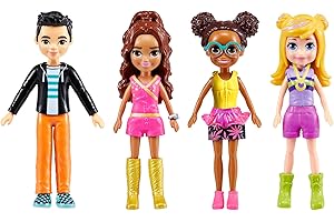 Polly Pocket Sparkle Cove Adventure Modeset - 4 Puppen, 45+ Modeteile, Oberteile, Hosen, Kleider, Accessoires, für Kinder ab 4 Jahren, HKW10