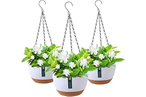 Cnwinu 3 Pack Hanging Plant Pot,Hanging Planter with Drainage Holes and Metal Chains,Plant Hanger Indoor for Plants Flowers,Indoor Outdoor Garden House Decor(3 Pieces White)