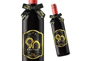 Giftota 2 Etiquetas para Botellas de cumpleaños y Lazos de Regalo para 90 Unidades, Etiquetas de Vino Personalizadas Autoadhesivas para Vino espumoso y Vino espumoso, decoración de 90 cumpleaños,