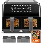 Uten Dual Air Fryer with 2 Visual Window, 8L Air Fryer Dual Basket, 8 Cooking Presets, Energy Saving, Dual Cook and Sync Fini