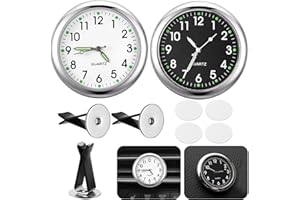 Celepoir 2 Pièces Horloge Voiture, Mini Horloge Voiture Tableau de Bord, avec Clip de Ventilation, Analogique Lumineuse, Autocollante, pour Intérieur Auto, Tableau de Bord Auto