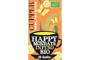 CUPPER Happy Mondays Infuso Biologico con Limone, Zenzero e Pepe Nero, Tisana Energizzante con Ingredienti Naturali, Gusto Speziato, Filtri 100% Biodegradabili, Confezione da 20 Bustine