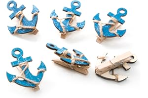 Logbuch-Verlag 6 Pinzas de Madera Ancla Azul Marino Ancla de Madera Pinza decoración - decoración náutica Anclas Azules