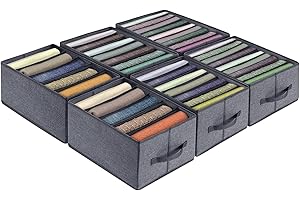 BIGLUFU Wardrobe Storage Organiser for Jeans, 6 Pcs Large Clothes Drawer Organisers, Foldable Fabric Storage Boxes Dividers for Clothes, Jeans, Pants, Shirts, Home Storage (43 * 30 * 22cm, 5-9 Grids)
