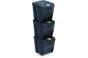 MULTIPROJECT Wheelie Bin Sorti Box Sortibox Rubbish Bin Waste Separation System Waste Segregation Rubbish Bags Waste Bin Recycling Bin Sorter (3 x 25 L, Anthracite)