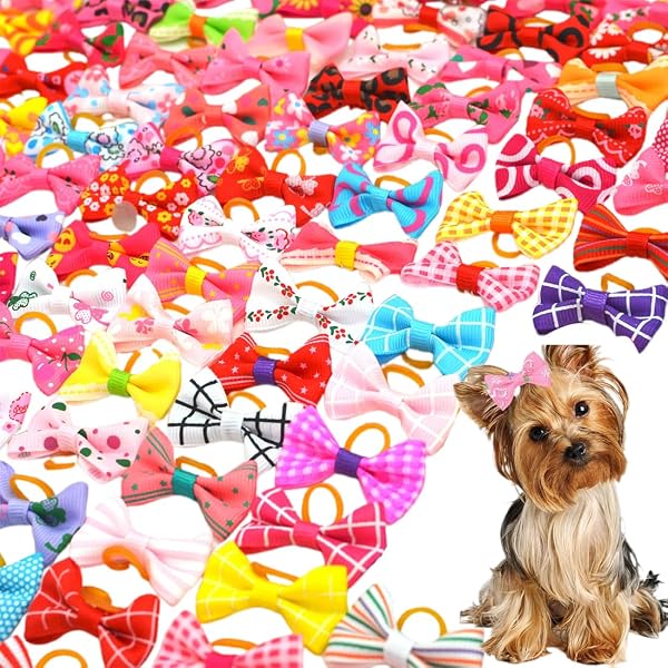 SULIUDAJI Fiocco Di Peli Di Cani 20 Pezzi Fiocchi Per Cani Con Elastici - 6