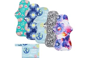 Rovtop 5PCS 35cm Serviettes Hygiéniques Lavables Utilisation de nuit Serviette Hygiénique Allongée+ 1 Mini Sac Portatif