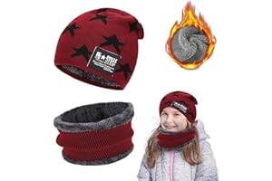 HUIFENGJIE Berretto Sciarpa Invernale per Bambini, Beanie Cappello con Sciarpa Set, con Fodera in Pile Set Berretto in Maglia Scaldacollo, Bambini Cappelli, per Ragazzo e Ragazza 2-6 Anni Attività all'aperto