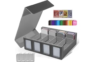 Matlarn Boîte Rangement Carte, Boîte à Cartes pour de 3000+ Cartes, Magnétique Cuir Card Box Avec 24 Séparateurs Colorés et 4 Clips de Clôture, MTG Deck Boxs pour TCG CCG Yugioh, Gris