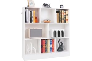 COSTWAY regał na książki z 8 szufladami, regał stojący z 3 poziomami, regał kostkowy, regał biurowy, regał do przechowywania do salonu, sypialni, gabinetu, biura, 100 x 24 x 104 cm (Biały)