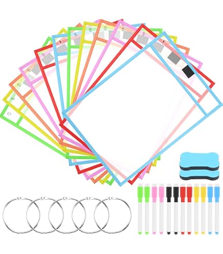 Forniture Scolastiche Dry Erase Pocket Riutilizzabili 20 Pezzi | Tasche Cancellabili A4 | Con Penne E Gomme | Scuola Ufficio Casa Cartoleria Scuola Ufficio