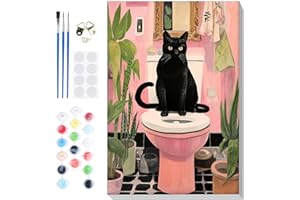 Lxmsja Funny Black Cat Paint by Numbers for Adults Beginner with Frame, Cats Painting by Numbers for Adults on Canvas, DIY Acrylic Oil Painting Kit Art and Crafts Gifts for Home Wall Decor, 8x12inch