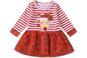 FANCYINN Bambino Ragazze Costume di Natale Abiti Neonato Manica Lunga Inverno Pullover Velluto Paillette Abito