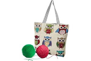 SETOFI Knitting Tote Bag, Large Knitting Bag Knitting Needle Bag with Zipper Owl Pattern Crochet Bag for Yarn Knitting Needles Crochet Hooks(Type E)
