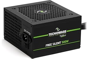 Tecnoware Power Systems - Alimentation ATX 500W - Ventilateur 12 cm Ultrasilent - 2 x SATA, 1 x 24 Pôles, 1 x 12V 4+4 Pôles, 2 x Molex - Protection contre Surtensions, Noir, Taille 500