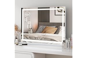 YOURLITE Hollywood Vanity Mirror with Lights, 70×55cm Lighted Makeup Mirror with Dimmable LED light, 3 Lighting Modes, Touch Control, USB Charging Port, Tabletop and Wall Mounted Hollywood Mirror