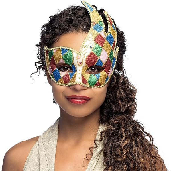 Masque vénitien fait main Lanna msk, masque pour les yeux, masque de bal Colombina, carnaval (rouge-beige-noir