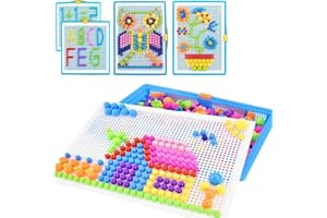 ITODA 295 PCS Jigsaw Puzzle Board Mushroom Nails Pegboard Mosaic Toys Educational Intelligence Building Blocks Puzzle Toys Assorted Colour Creative DIY Christmas Birthday Gift for Kids 3-7 Years Old