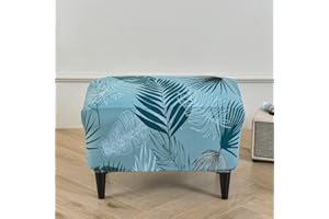Highdi Ottoman Cover Rectangle Polyester Spandex, Stretch Footstool Slipcover,Stool Protector Cover with Elastic Bottom,Removable Washable Dustproof Footrest Pouffe Covers (blue leaves,2pcs)