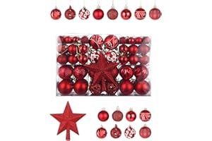 NEFLSI Bolas de Navidad,101 Piezas Bolas de árbol de Navidad，Bolas de Navidad Inastillable Bolas de Navidad de Plástico Bolas de árbol de Navidad Adorno para Decoración Navideña Arboles Navidad Rojo