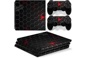 Morbuy PS4 Pro Skin Vinyl Autocollant Sticker Decal pour Playstation 4 Pro Console and 2 Dualshock Manette Set (Black Comb)
