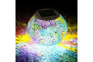WSgift Color Changing Solar Powered Glass Mosaic Ball Led Garden Lights, Rechargeable Solar Table Lights, Outdoor Waterproof Solar Night Lights Table Lamps for Decorations, Ideal Gifts