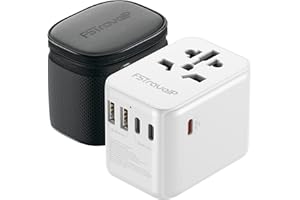 Worldwide Travel Adapter with USB C PD 35W Fast Charge, FSTravelP Universal Plug Adaptor with 5 Port (2 USB A 3 Type C) Dual 10A Fused International Power Adapter for UK EU US AU 150+ Countries