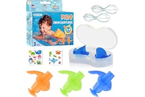 Hearprotek Ear Plugs for Swimming, 3 Pairs Waterproof Silicone Swimming Ear Plugs Kids Perfect for Swimmers Showering Bathing and Other Water Sports(Blue/Orange/Green)