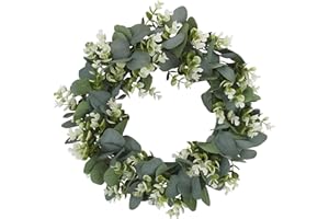 WENROU Kranz Künstliche Eukalyptus, Kranz Grün Türkranz, Türkranz Ganzjährig, Künstliche Türkranz Deko, Grün Türkranz Deko Wandkranz, Für Hochzeit Tür Party Fenster Garten Wand Kamin Dekoration 42cm