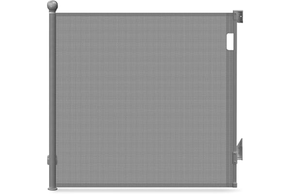 VOUNOT® Barrière de Sécurité Rétractable 0-180cm pour Enfant et Chiens Filet de Protection Extensible Opération à Une Main pour Extérieur Intérieur Porte Escaliers et Couloirs Gris