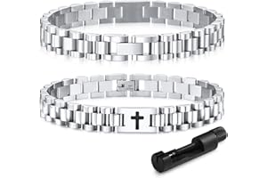 Armband Herren Edelstahl Kreuz Herrenarmbänder - Jesus Christus Kruzifix Männer Armband Einstellbar mit Knebelverschluss Geschenk für Sohn Papa Ehemann Bruder Konfirmation