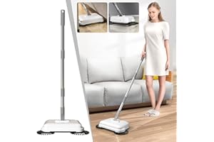 xinxinyu Hand Push Sweeper, Home Sweeping Mopping Machine Vacuum Cleaner Natural Sweep Carpet and Floor Sweeper with Dual Rotating System and 2 Corner Edge Brushes Cleaning Sweeper Tool