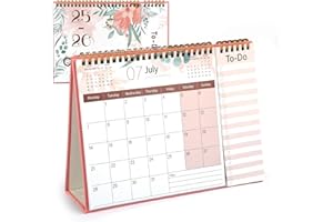 TIKPLUS Desk Calendar 2025-2026, Standing Flip Desktop Calendar from July 2025 - December 2026, 18 Months Twin-wire Binding Monthly Desk Planner with To-do List for Home Office School (Pink Style)