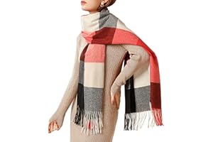 HYUET Bufandas Mujer Invierno Grande a Cuadros, Cachemira Chal Cálido Moda Largas Bufandas Mujer Invierno de Punto con Flecos para Mujeres Hombres