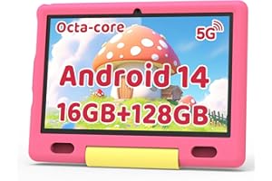 Ainmel Children's Tablet 10 Inch Octa-Core Android 14 Tablet for Children, 16GB + 128GB (1TB TF), Child Lock, WiFi 6/Bluetooth 5.3, Widevine L1 with Child-Proof Housing - Pink