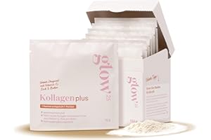‎GLOW25 Glow25® Collagen Plus Sachets [10 Stück je 15 g] - Kollagen Hydrolysat mit Vitamin C, Zink und Biotin - Peptide Typ 1 und 3 - Gute Löslichkeit