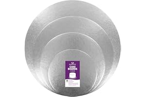 Culpitt Cut Edge Round Cards, 4 Board Multipack, 6", 8", 10", 12", Round Cake Cards, Silver Cake Boards, 1.8mm Thick, 4 Pack For Tiered Treats