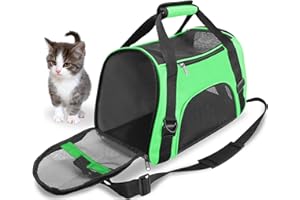 GOMMLE Transporteur de Voyage pour Animaux de Compagnie, pour Chat et Chien, Côté Souple, Portable, avec Fermeture éclair, Pliable, pour Chiot, Chaton (M - 47x27x28 CM for Max 5KG Pet, Vert)