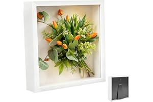HUAMIRRA Bilderrahmen zum Befüllen, Tiefer Bilderrahmen zum Befüllen 10 x 15 cm, mit Transparente Acrylplatte, 3D Objektrahmen Tiefer 3cm, Bilderrahmen tief Holzobjekt Rahmen,für Blumen, Hochzeitsgeschenk,Weiß