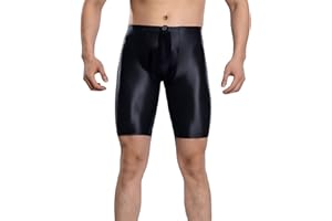 SEAUR Men's Shiny Glossy Oily Compression Shorts Tights Bulge Pouch Skinny See Through Sheer Trunks Bottoms for Bodybuilding