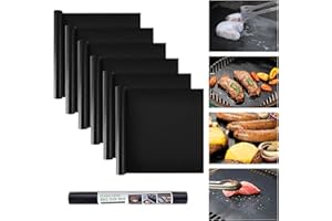 KITCHENRAKU Extra Grande BBQ Grill Mat - de Gran Tamaño, Recortable, de Teflón, Antiadherente, Reutilizable, para Parrilla de Gas y Carbón - Accesorios Esenciales para Barbacoa (32x40cm_6 Piezas)