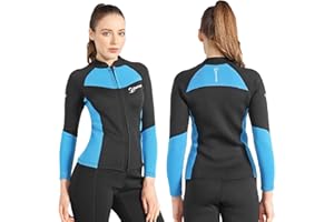 Owntop Haut de Combinaison Homme Femme Veste de Combinaison - Top de Combinaison de Plongée en Néoprène 2mm, Maillot de Bain à Manches Longues Fermeture éclair Avant pour Surfant Natation