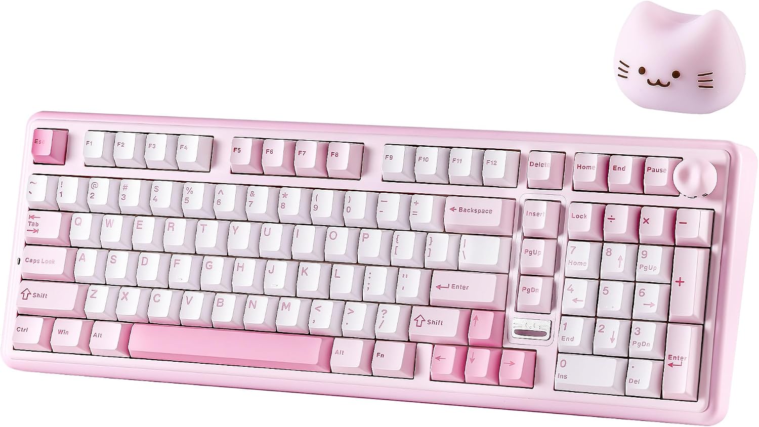YUNZII B98 PRO QMK/VIA Wireless Mechanical Gaming Keyboard, 96% Layout with Numpad and Cute Cat Knob, BT/2.4G/USB-C, Pre-Lubed Switch Hot Swappable Gasket Keyboard (Pink, Milk V2 Linear Switch)