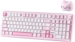 YUNZII B98 PRO QMK/VIA Wireless Mechanical Gaming Keyboard, 96% Layout with Numpad and Cute Cat Knob, BT/2.4G/USB-C, Pre-Lubed Switch Hot Swappable Gasket Keyboard (Pink, Milk V2 Linear Switch)